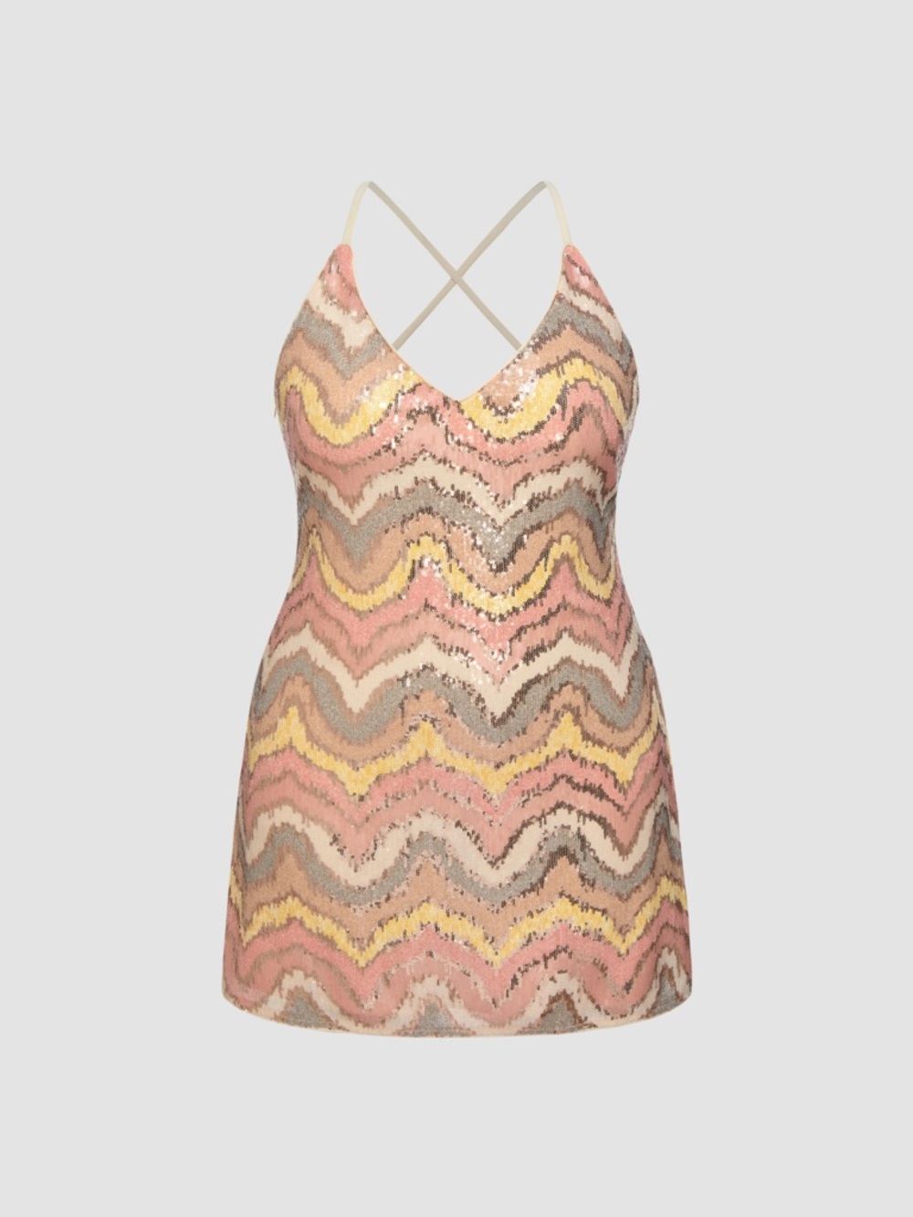 Cider Sequin Wave Mini Dress in Pink, Yellow & Beige